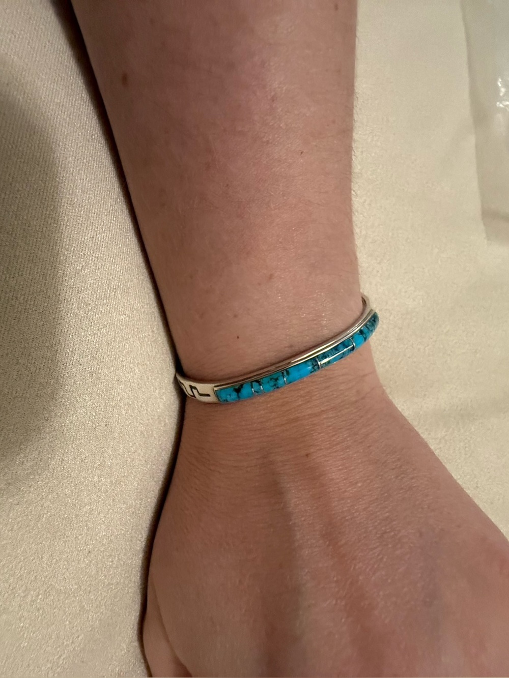 Native American Jewelry | Turquoise Inlay Sterling Silver Cuff Bracelet